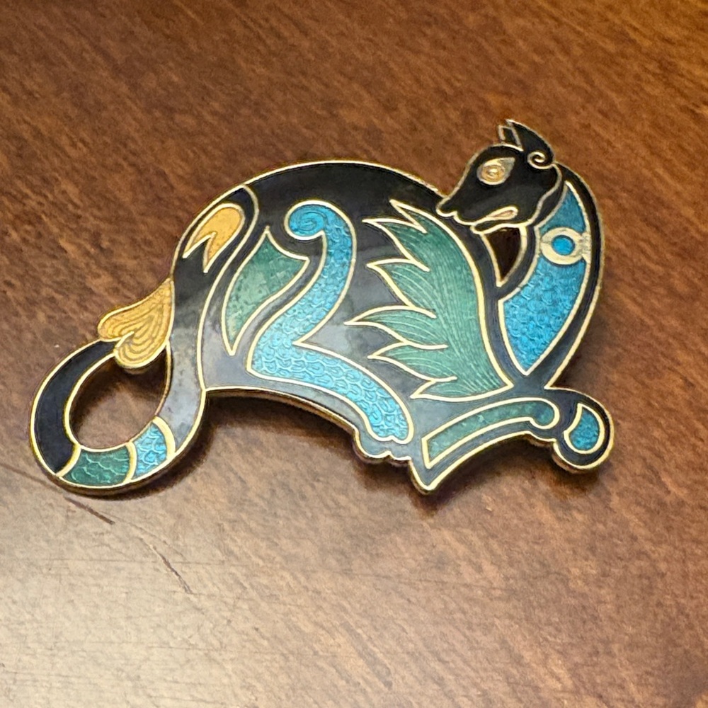 Roman Inc. Pin Enameled Mythical Whimsical Creature in Black / Teal / Green